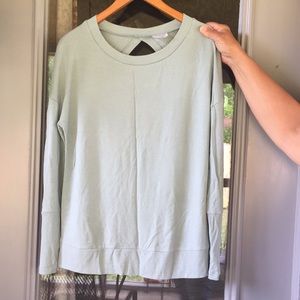 loose fit long sleeve open back sweater, juniper